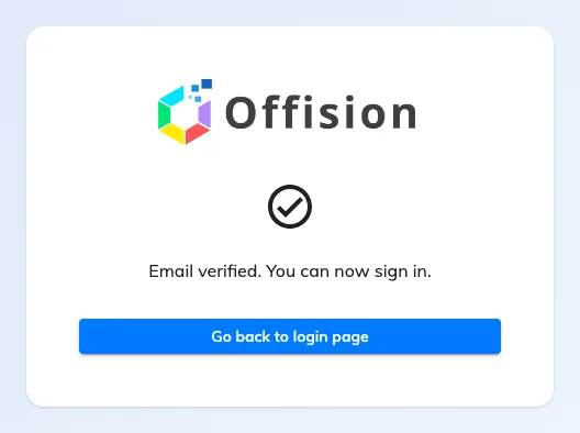 Email verified. You can now sign in. — the end of the registration path.