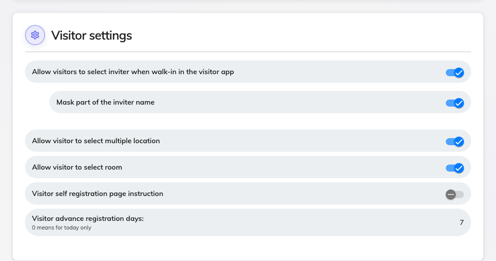 Visitor settings: what a stranger is allowed to see and choose.