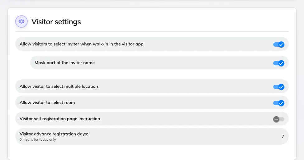 Visitor settings: what a stranger is allowed to see and choose.