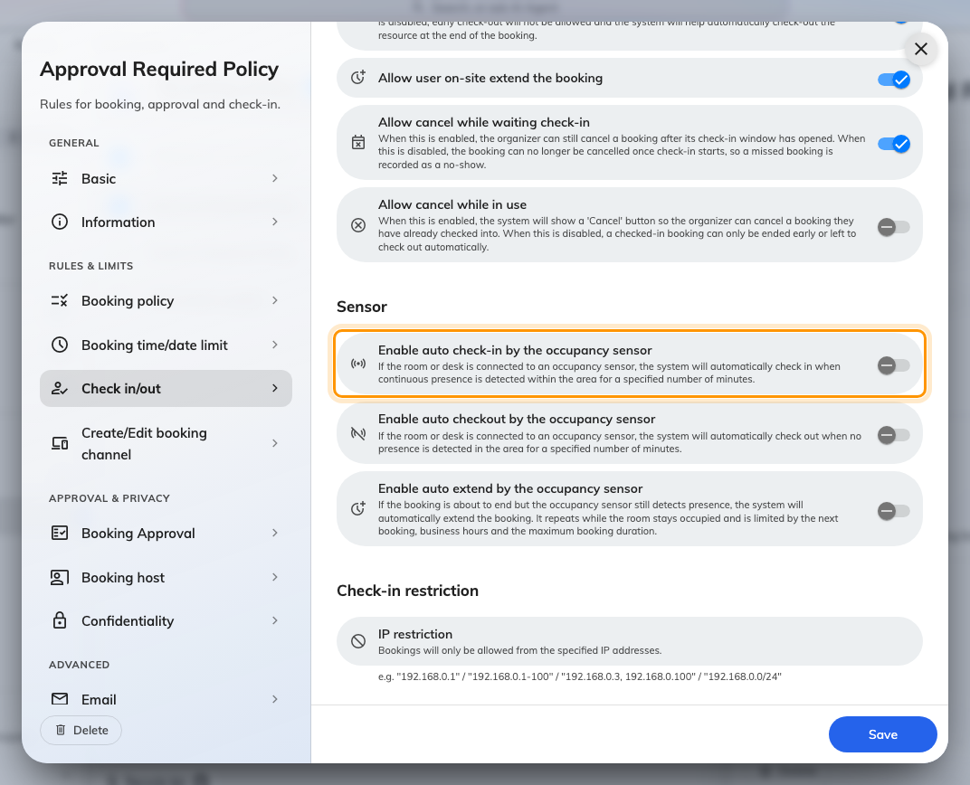 Enable auto check-in by the occupancy sensor: nobody presses anything.
