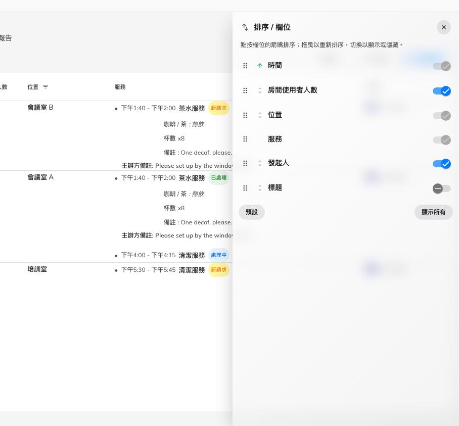 隱藏、重新排序和排序 —— 按個人記住。