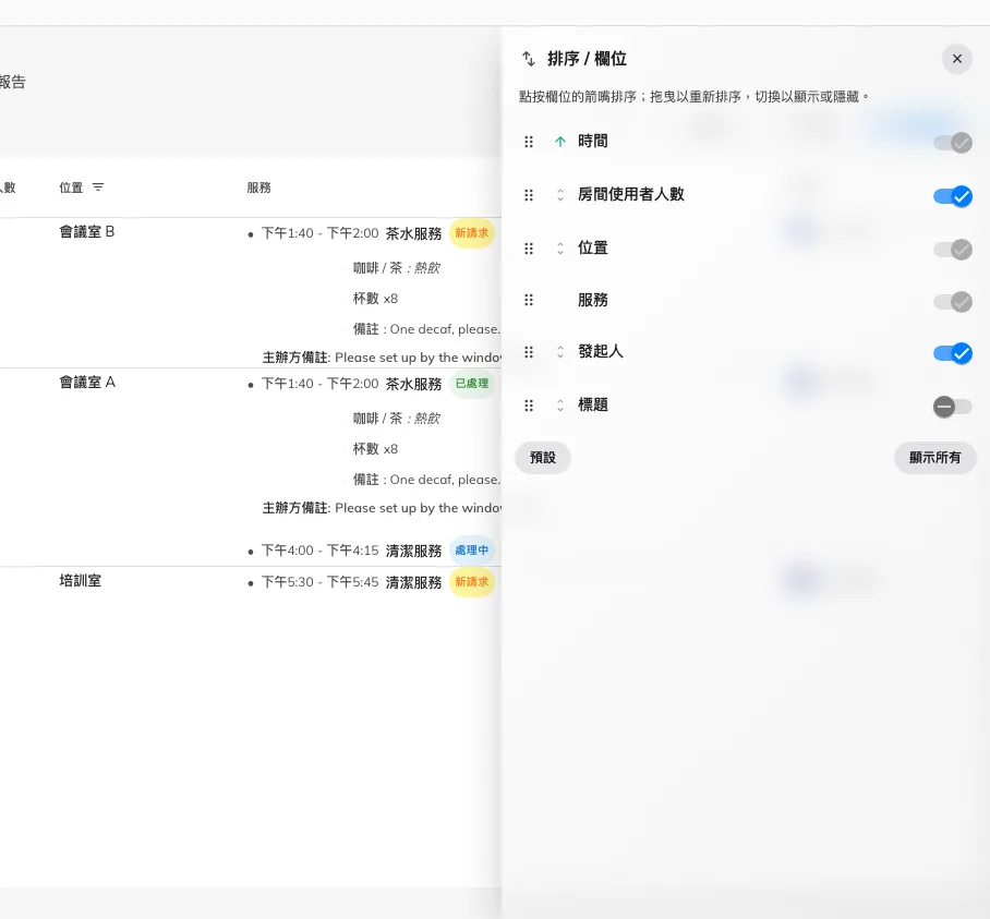 隱藏、重新排序和排序 —— 按個人記住。