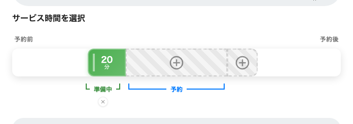 お茶のサービス:予約前に 20 分、予約中と予約後はなし。