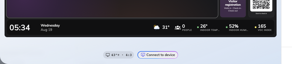 A bottom band carrying the info bar: clock and date left, data chips right.
