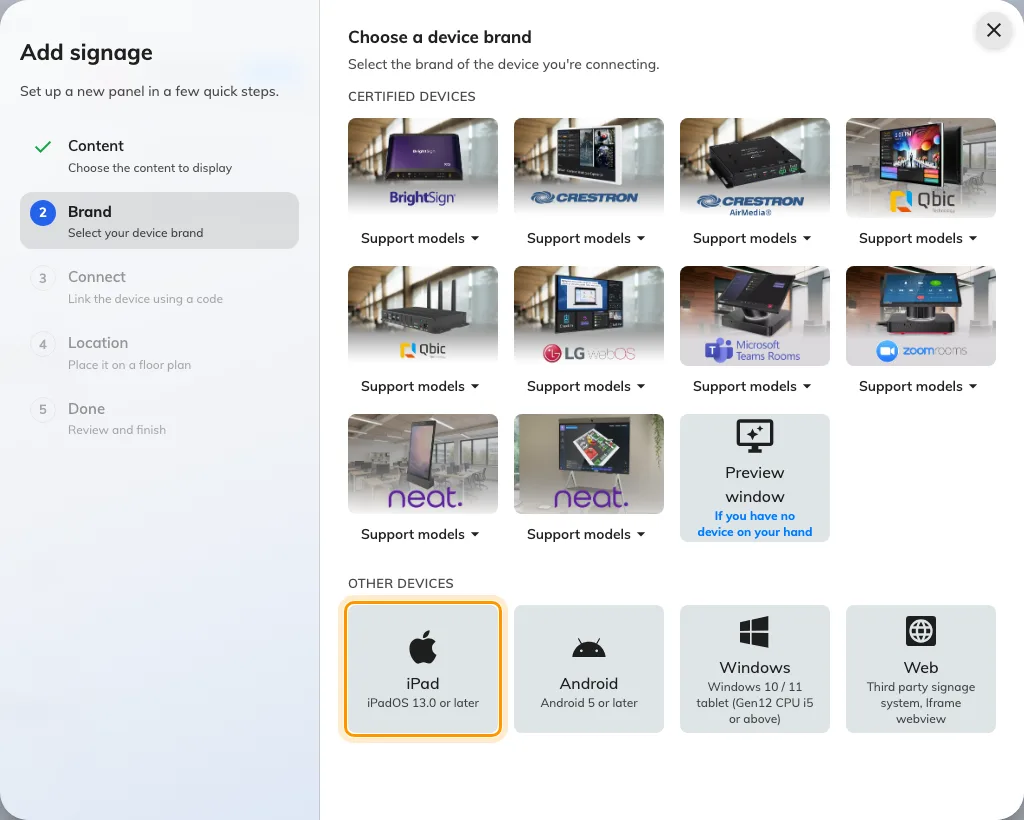 iPad, first in the Other devices row.