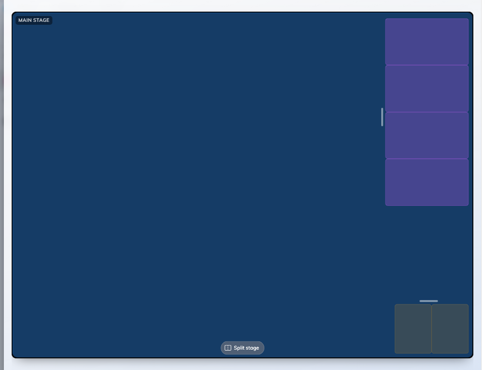Overlay: the content keeps the screen, the cards and buttons float over its corners.