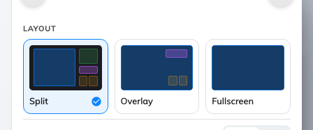 Split, Overlay and Fullscreen, drawn rather than named.