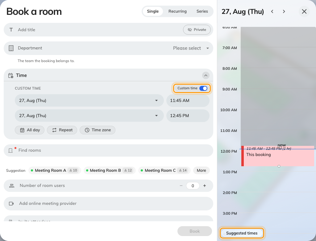 Pick a time before a room