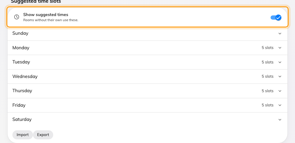 The Suggested time slots group, with the company-wide grid switched on.