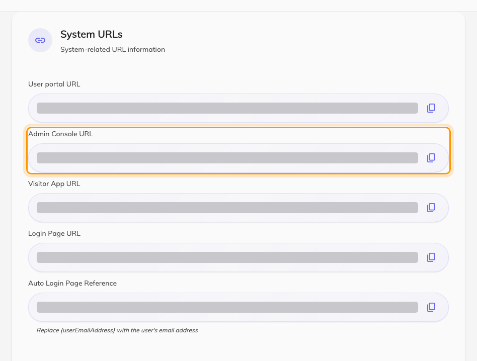 System URLs. The second row is the console address to link to.