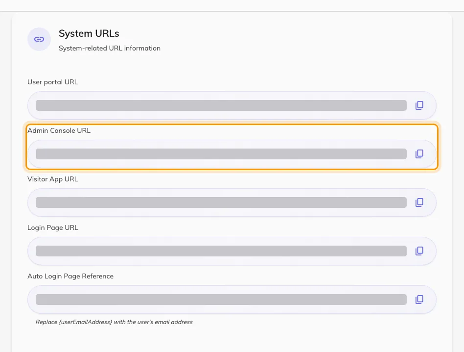 System URLs. The second row is the console address to link to.