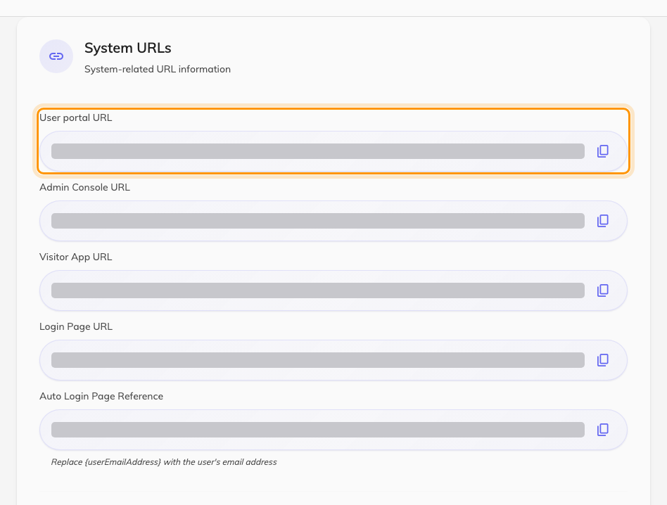 System URLs. The first row is the address to embed.