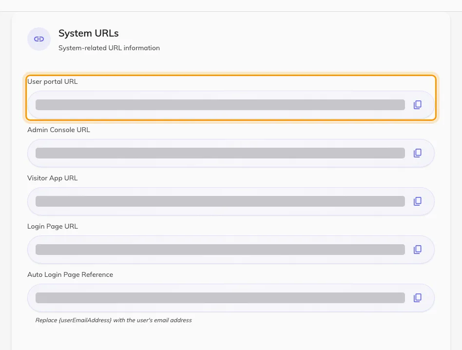 System URLs. The first row is the address to embed.