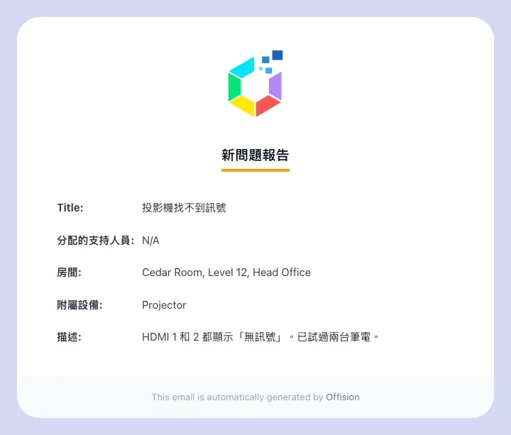 「新問題報告」電郵。