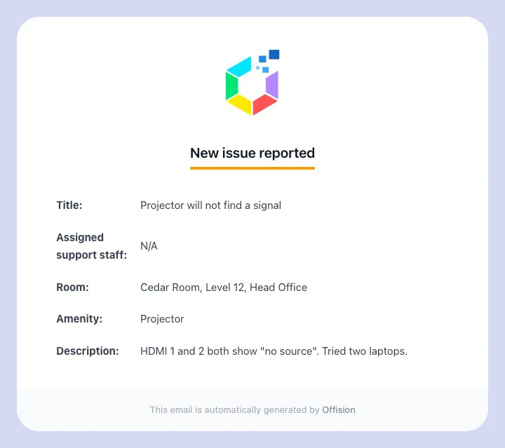 The New issue reported email.