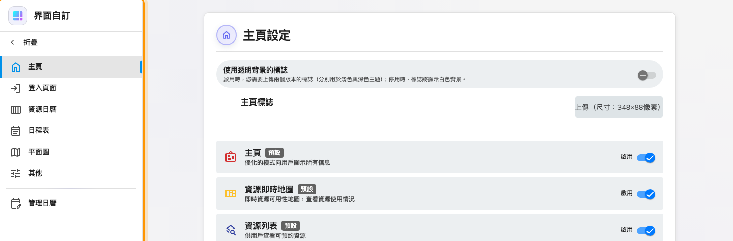 左側頁面清單。分隔線以上改的都是使用者會看到的畫面。