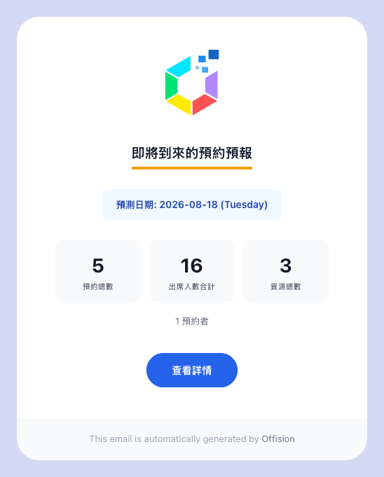 一份每日預報:涵蓋的日子、三項統計,以及附上的試算表。