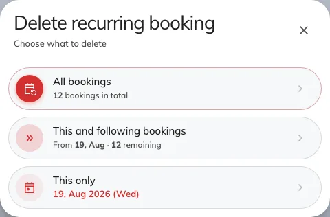 The scope question. Each choice says how many bookings it covers.