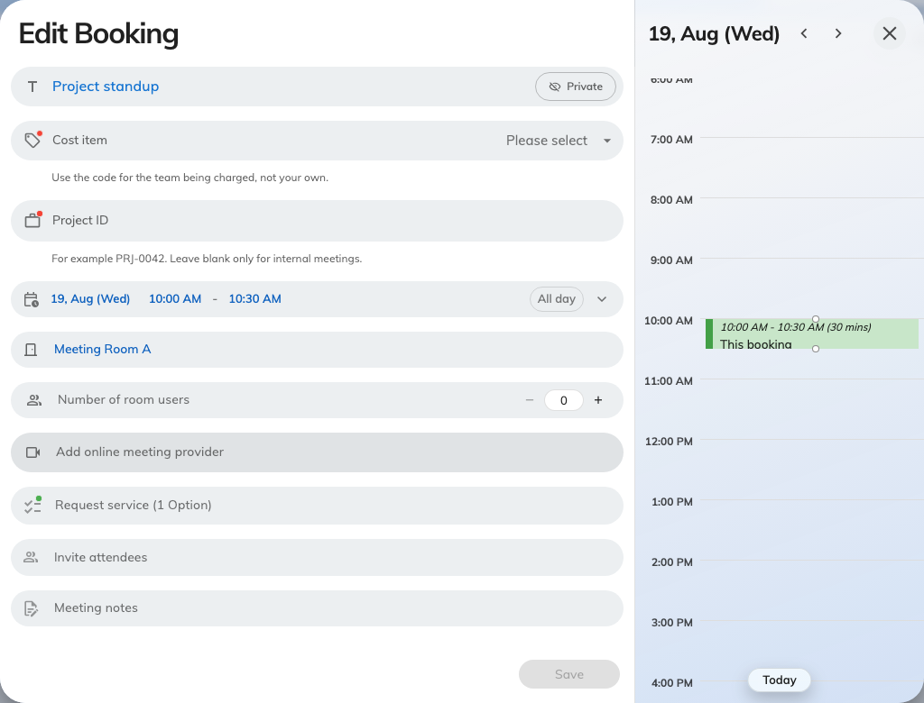 Edit Booking — the booking form, filled in with what you booked.