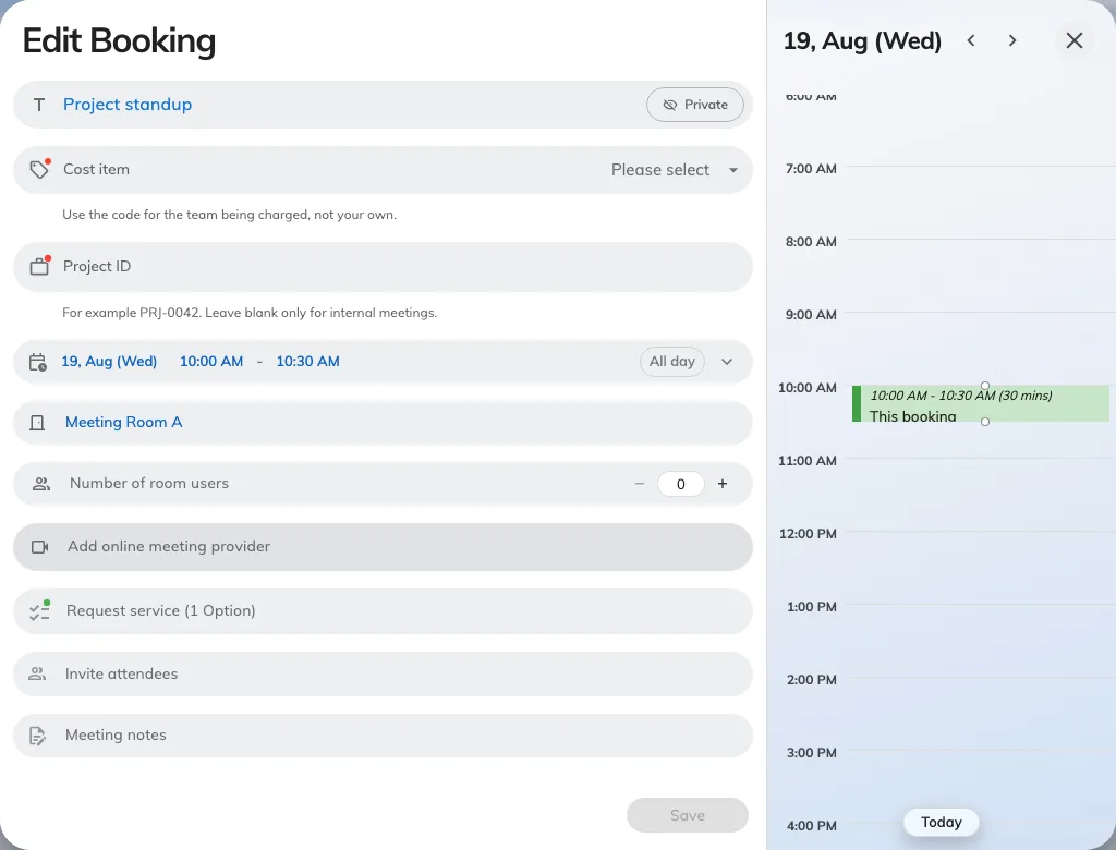 Edit Booking — the booking form, filled in with what you booked.