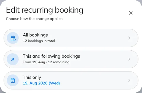 The scope question, with how many bookings each choice covers.