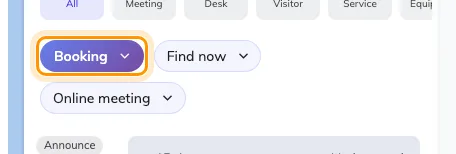 The quick actions on the app home. Booking opens the form; Find now skips it.