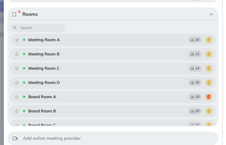 Searching for a room. The marks on the right of each row are the conditions attached to it.
