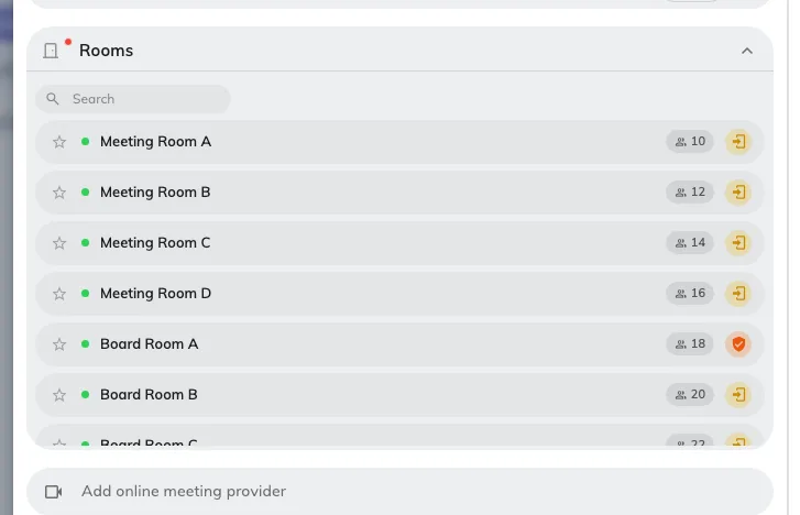Searching for a room. The marks on the right of each row are the conditions attached to it.