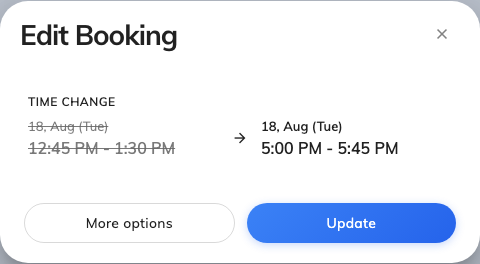 Edit Booking, after dragging a booking down to a later hour.