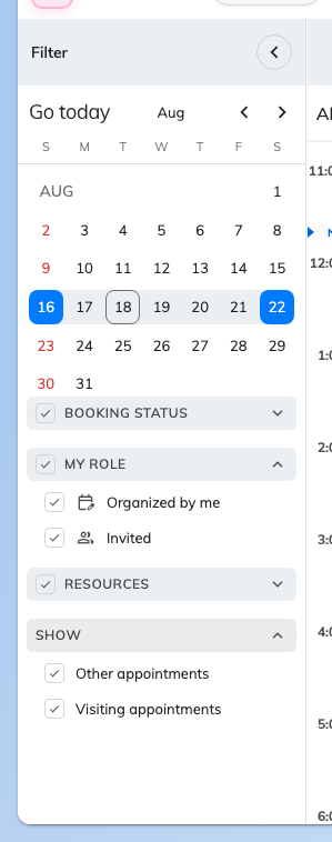 The filter panel. My role is the quickest way to see only the bookings you run.