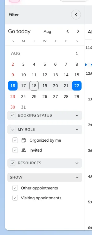 The filter panel. My role is the quickest way to see only the bookings you run.