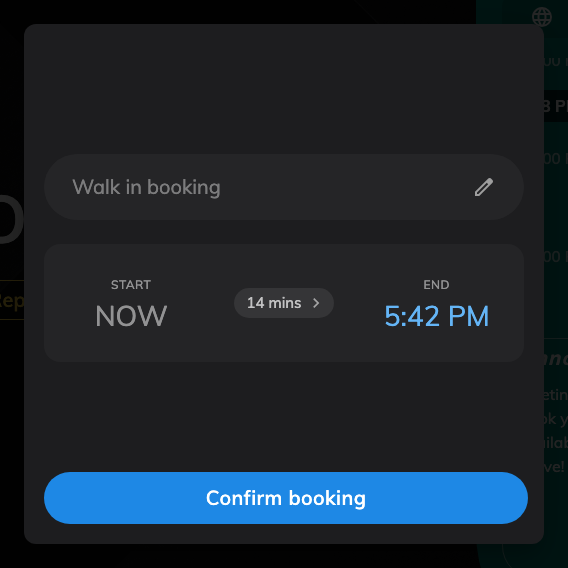 The confirmation screen, asking for a name. Where it is turned off, the walk-in ends one step earlier.