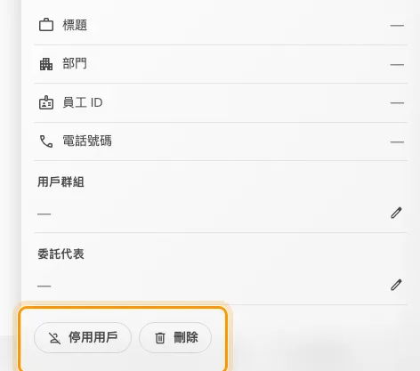 兩個動作都位於該使用者面板的底部。