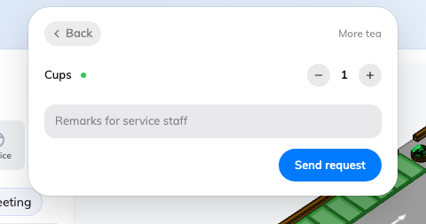 The service's own page: what it asks, a line for the staff, and Send request.