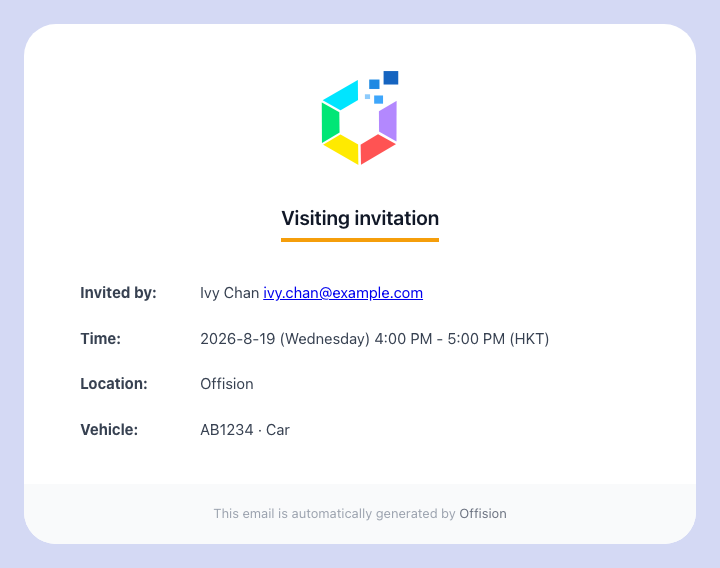 The visiting invitation, with the registered vehicle under the location.