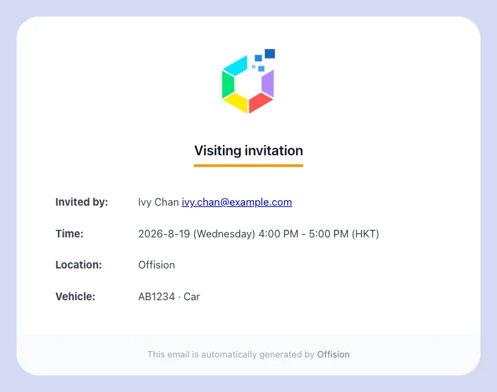 The visiting invitation, with the registered vehicle under the location.