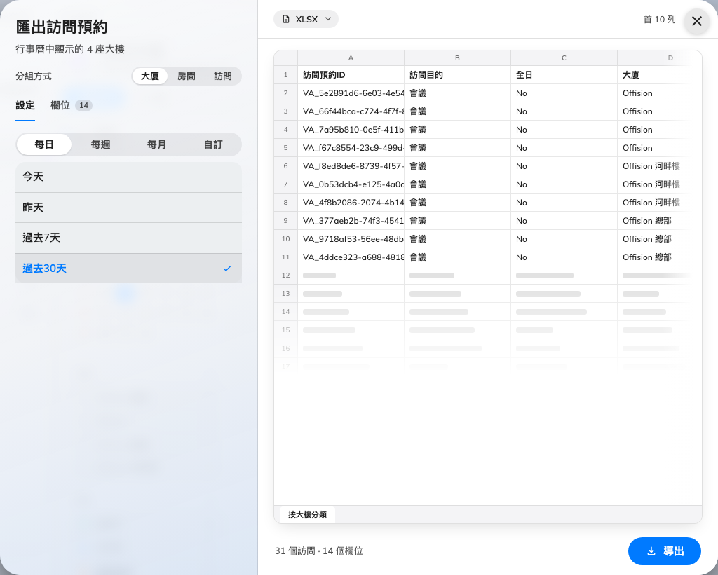 到訪也有同樣的搜索和匯出