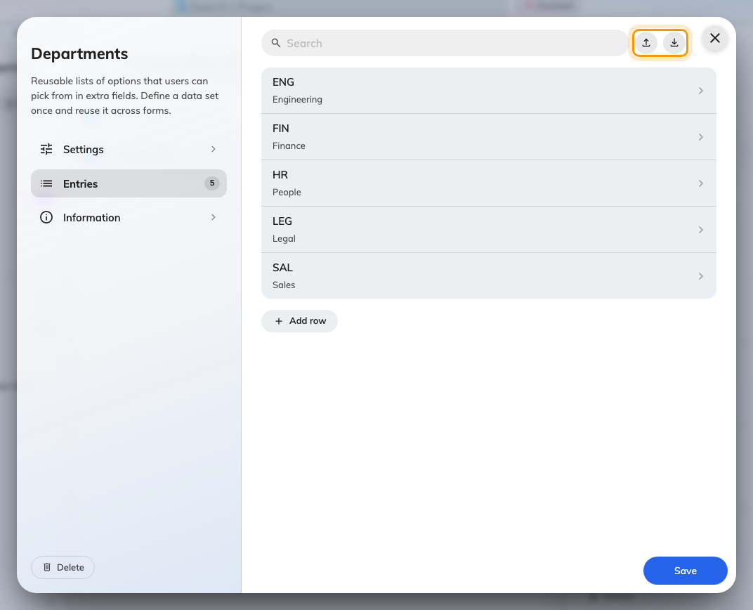 A visiting data set and its entries.