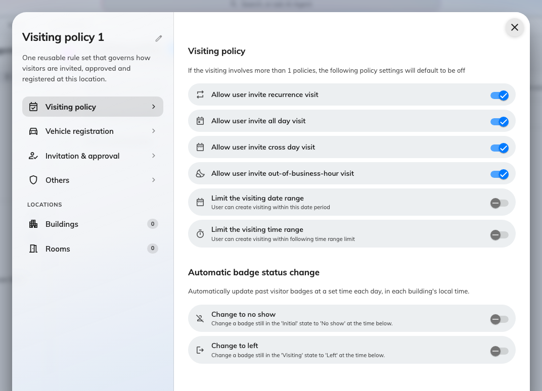The first page: what a host may book, and the two automatic badge state changes.