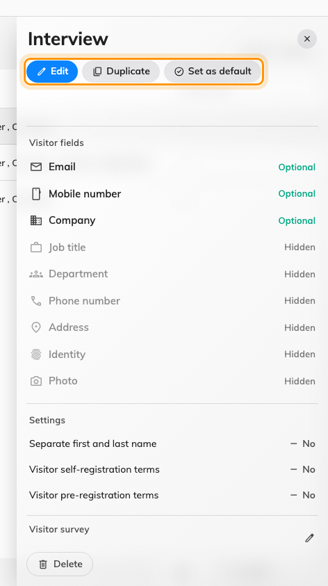 The detail panel, with Set as default beside Edit and Duplicate.