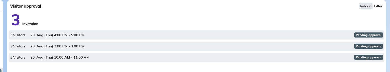 Visitor approval in the app, with what is waiting to be decided.