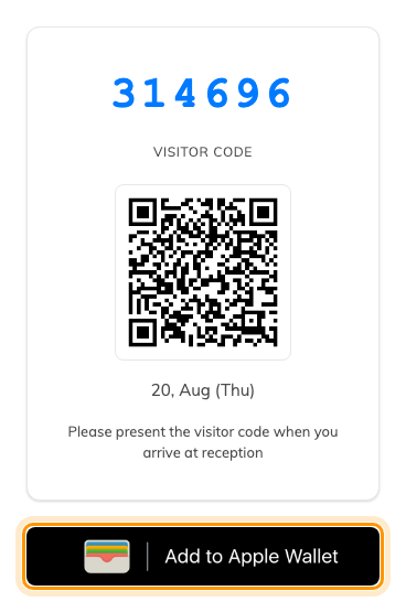 The badge page on an iPhone, with the wallet button under the QR code.