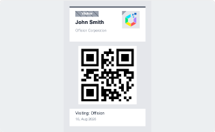 Another design, carrying the QR code the visitor scans at the lobby.