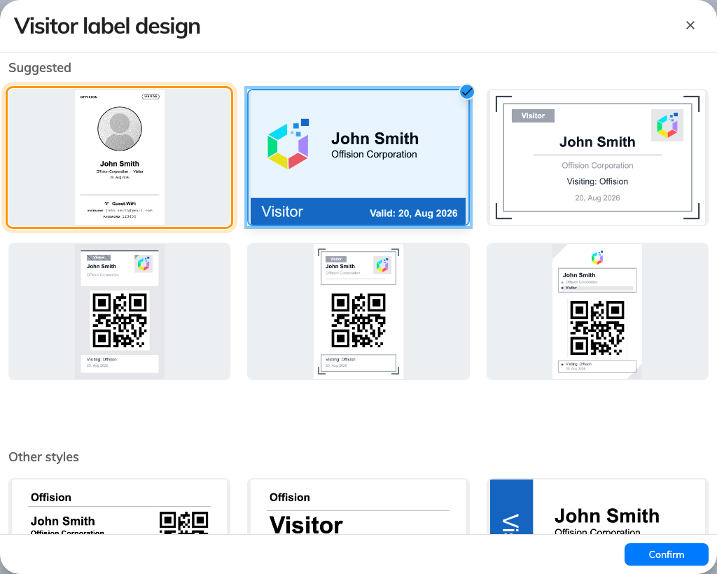 The design gallery, with the photo and Wi-Fi layout.