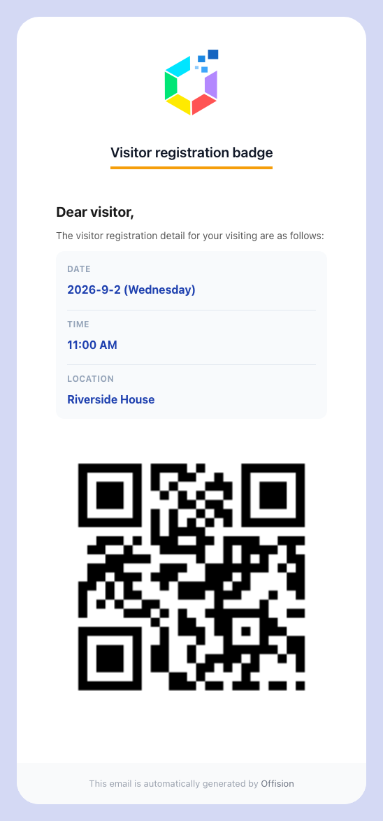 The same email with Show external badge code off: QR only.