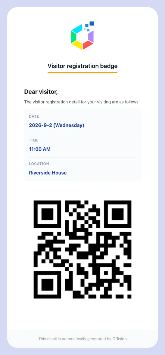The same email with Show external badge code off: QR only.
