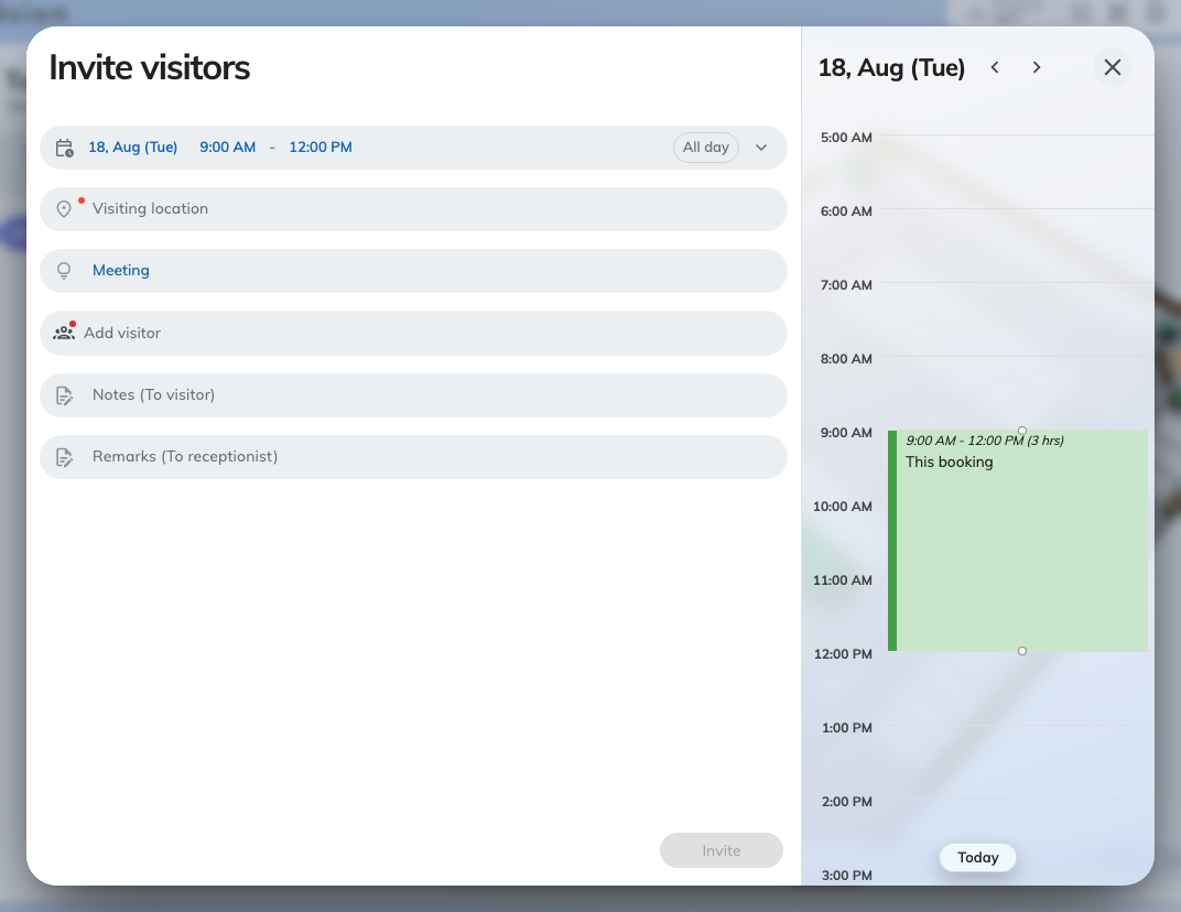 The invite form. Every row shows its own answer once you have given it.