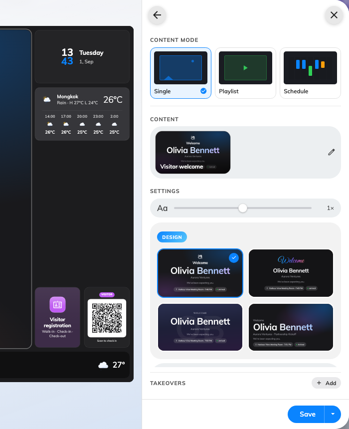 The four designs, on the widget's own page — Ambient aurora is the default.