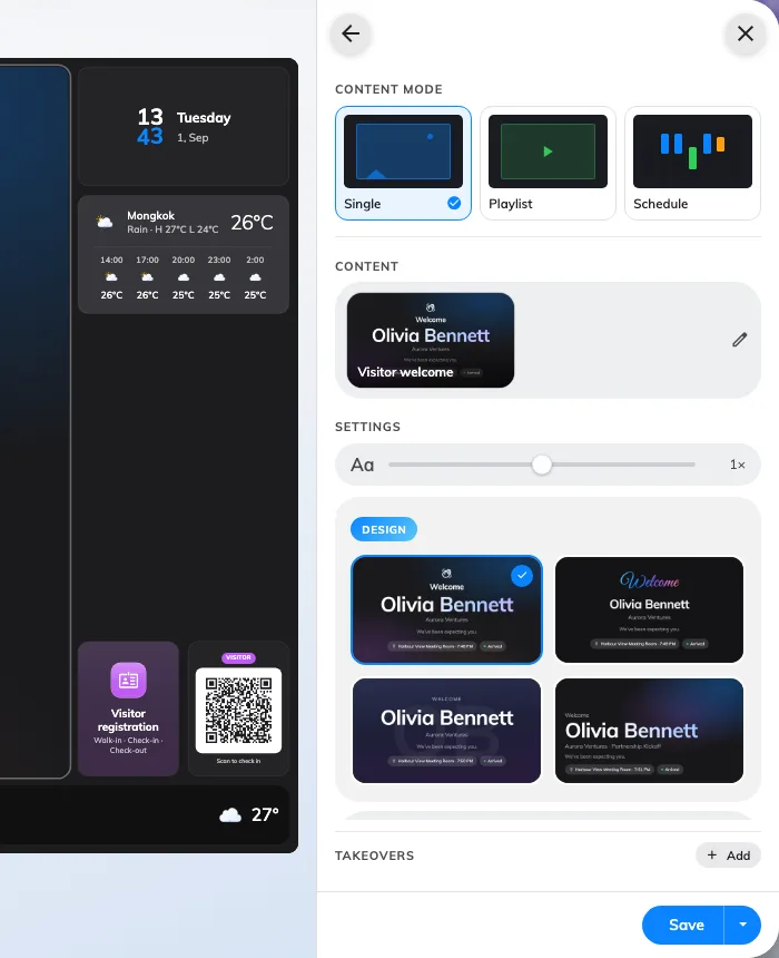 The four designs, on the widget's own page — Ambient aurora is the default.