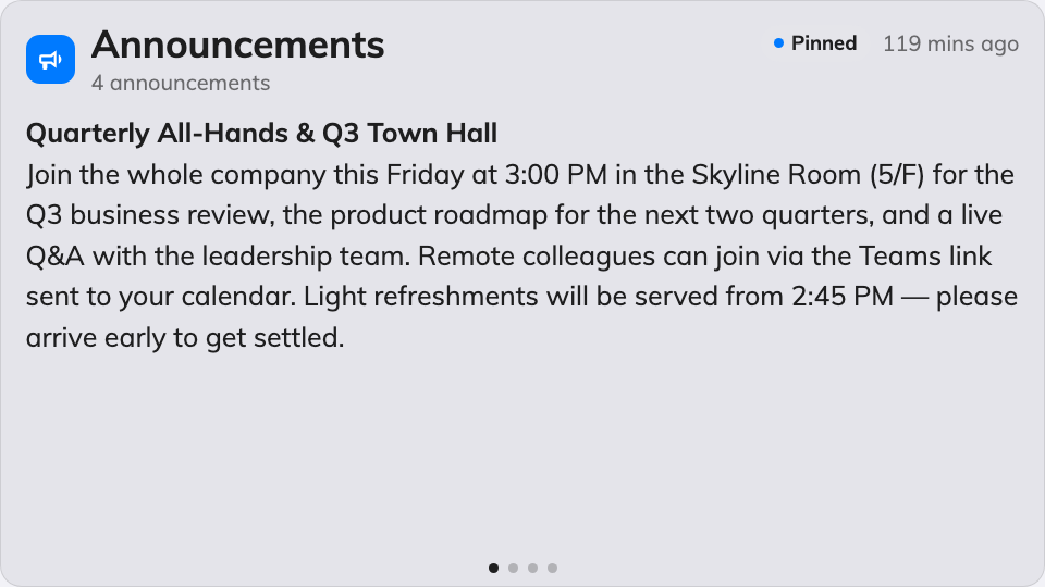One announcement at a time on the main stage.